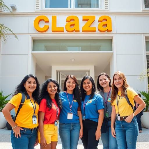 Equipe da Clareza da Voz sorrindo em frente à sua sede no Rio de Janeiro.